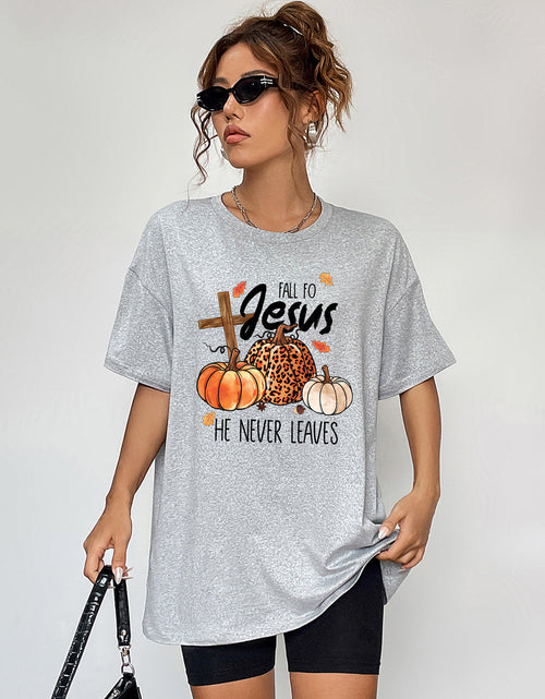 Load image into Gallery viewer, Round Neck Short Sleeve Fall Season Graphic T-Shirt
