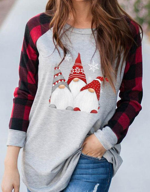 Load image into Gallery viewer, Full Size Graphic Plaid Round Neck Long Sleeve T-Shirt
