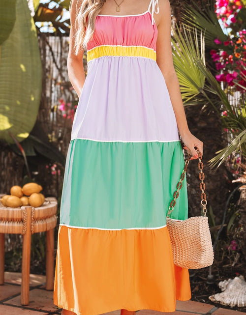 Load image into Gallery viewer, Color Block Flowy Tiered Maxi Dress with Pockets
