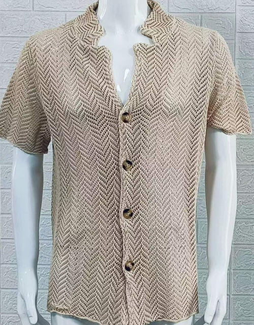 Load image into Gallery viewer, Men's Plus Size Herringbone Eyelet Button Down Knit Shirt
