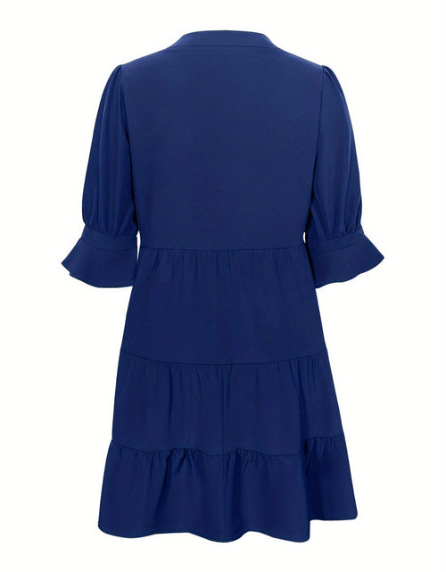 Load image into Gallery viewer, Tiered Notched Half Sleeve Dress
