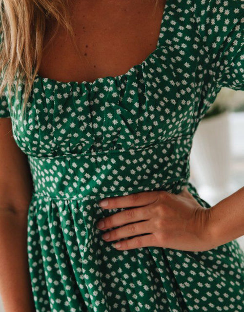 Load image into Gallery viewer, Printed Square Neck Short Sleeve Midi Dress
