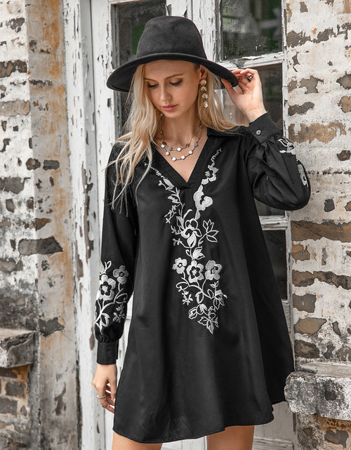 Load image into Gallery viewer, Floral Collared Neck Long Sleeve Dress
