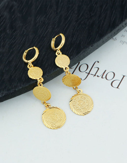 Load image into Gallery viewer, 14K Yellow Gold Hanging Coin Earrings
