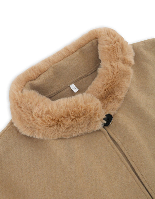 Load image into Gallery viewer, Fuzzy Trim Long Sleeve Poncho
