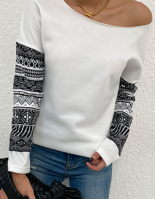 Load image into Gallery viewer, Shiny Boat Neck Long Printed Sleeve Blouse
