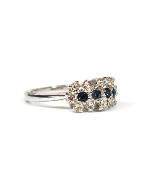 Load image into Gallery viewer, Vintage Ring Emerald or Sapphire and Clear Austrian Crystals 18k Gold Electroplated Cluster Made in USA by PVD Vintage Jewelry
