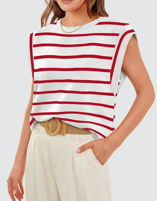 Load image into Gallery viewer, Striped Round Neck Cap Sleeve T-Shirt
