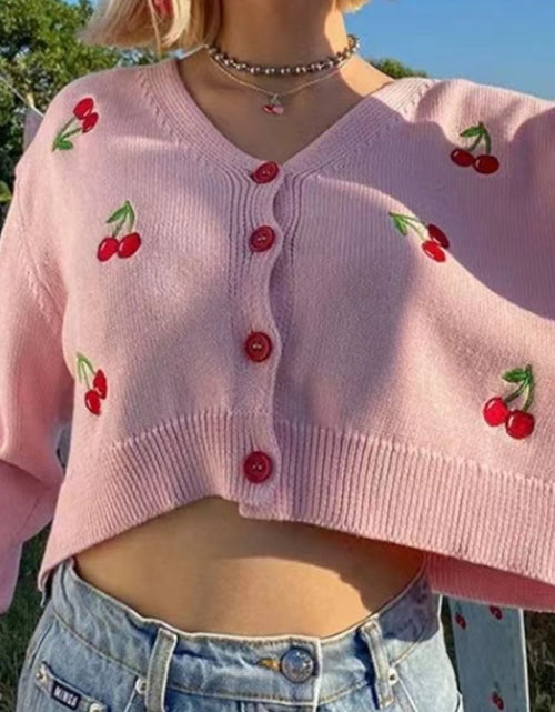 Load image into Gallery viewer, Cherry Button Down Cardigan
