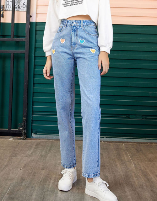 Load image into Gallery viewer, Heart Straight Leg Jeans with Pockets
