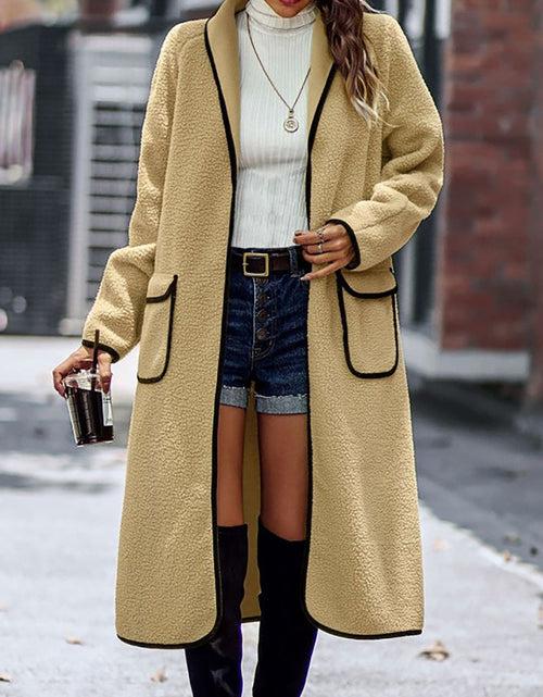 Load image into Gallery viewer, Full Size Contrast Trim Long Sleeve Coat with Pockets
