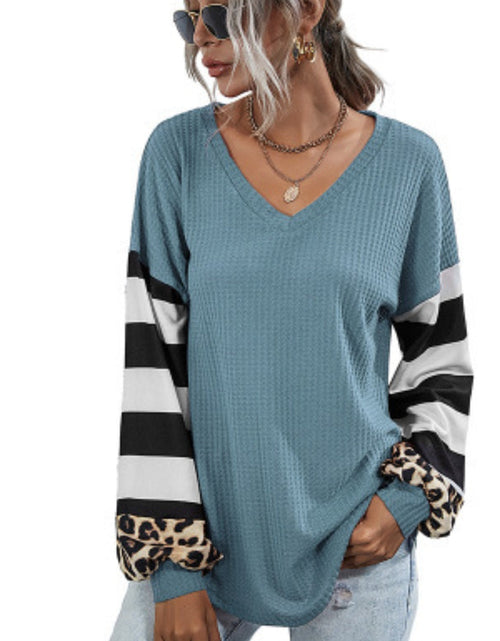 Load image into Gallery viewer, Leopard Striped Waffle-Knit Top
