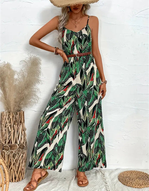 Load image into Gallery viewer, Tropical Print Spaghetti Strap Wide Leg Jumpsuit
