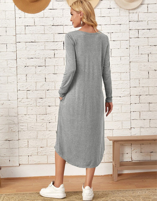 Load image into Gallery viewer, Pocketed Round Neck Long Sleeve Tee Dress
