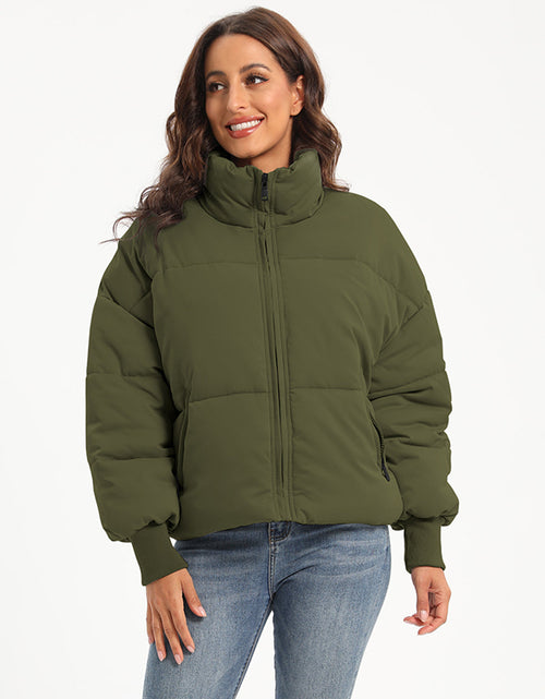 Load image into Gallery viewer, Zip Up Turtleneck Long Sleeve Puffer Jacket
