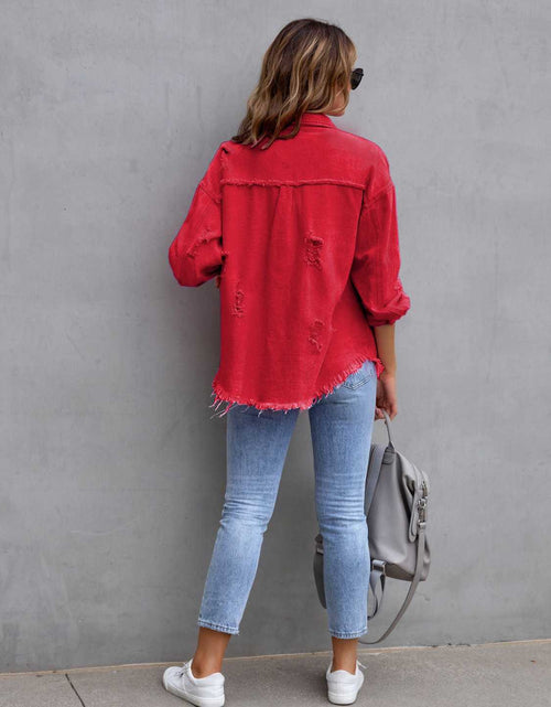Load image into Gallery viewer, Distressed Drop Shoulder Denim Jacket
