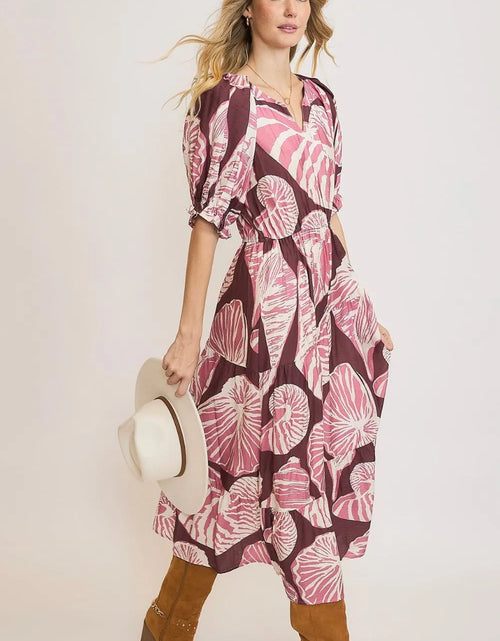 Load image into Gallery viewer, Umgee Full Size Printed Notched Puff Sleeve Midi Dress Plus Size
