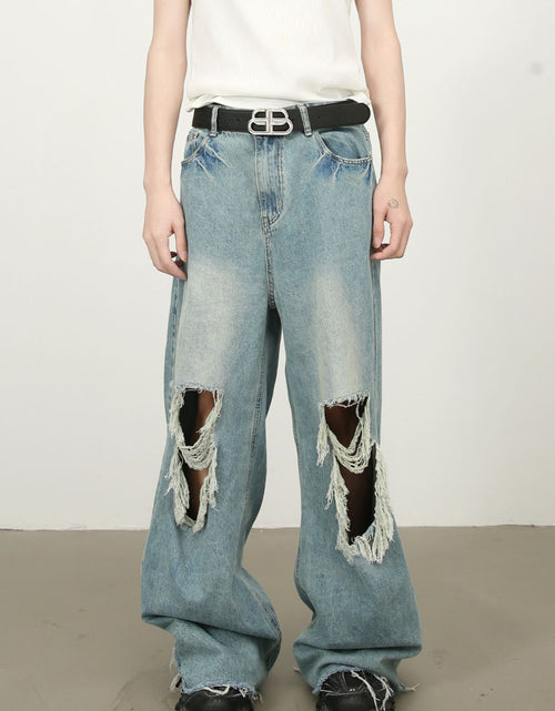 Load image into Gallery viewer, Men's Raw Hem Distressed Jeans
