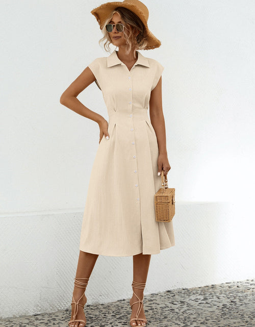 Load image into Gallery viewer, Button Up Cap Sleeve Midi Dress
