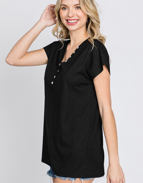 Load image into Gallery viewer, Heimish Full Size Front Button V-Neck Short Sleeve T-Shirt

