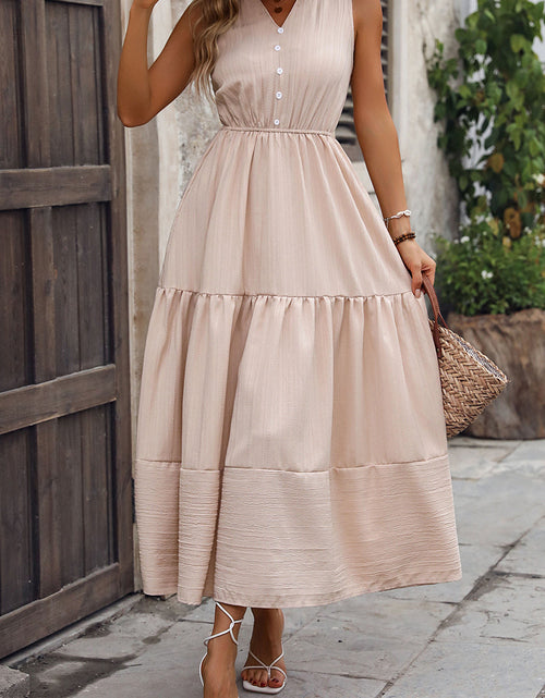 Load image into Gallery viewer, Perfee Decorative Button Notched Tiered Dress
