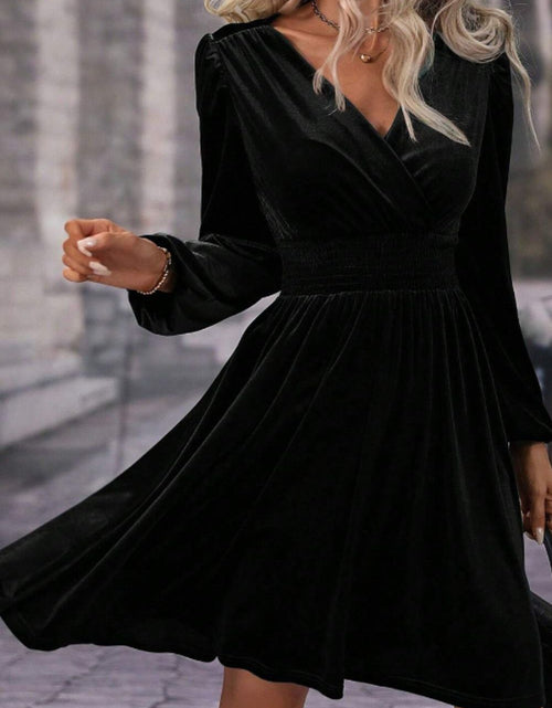 Load image into Gallery viewer, Surplice Long Sleeve Velvet Dress
