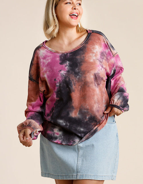 Load image into Gallery viewer, Umgee Full Size Tie Dye Round Neck Long Balloon Sleeve Top Plus Size
