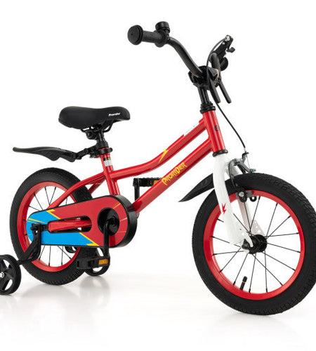 14 Inch Kids Bike with 2 Training Wheels for 3-5 Years Old-Red