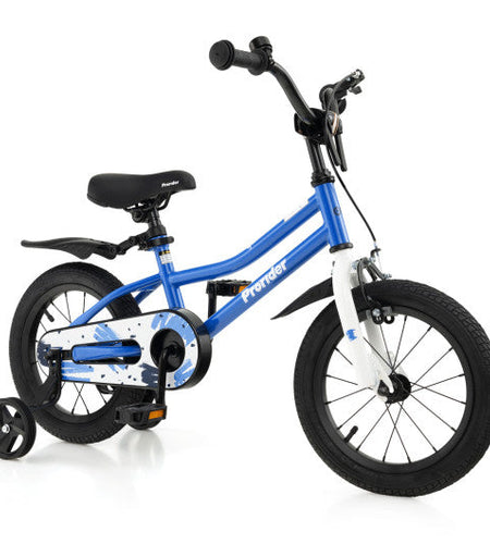 14 Inch Kids Bike with 2 Training Wheels for 3-5 Years Old-Blue