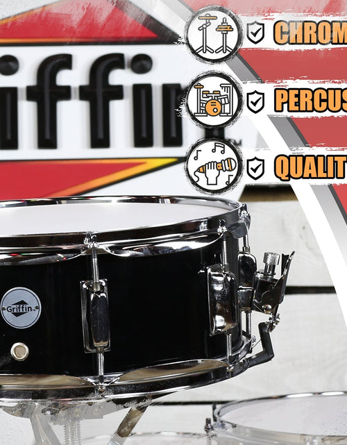 Load image into Gallery viewer, GRIFFIN Snare Drum - Poplar Wood Shell 14" x 5.5" with Black PVC &amp; Coated Head - Acoustic Marching Percussion Musical Instrument Set with Drummers Key by GeekStands.com
