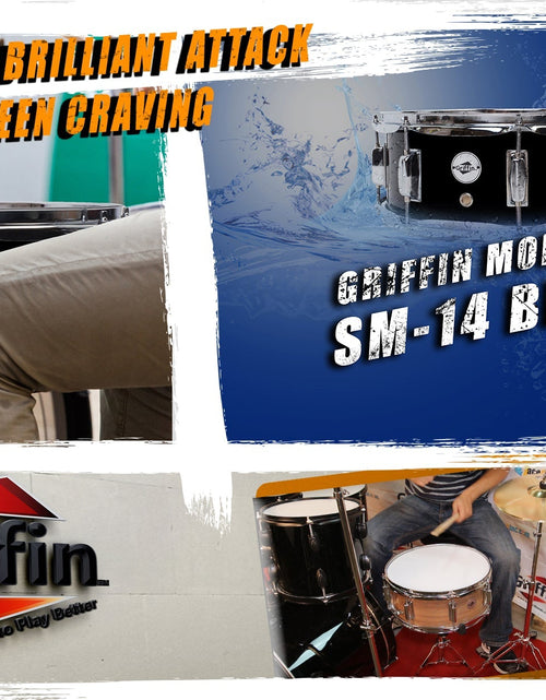 Load image into Gallery viewer, GRIFFIN Snare Drum - Poplar Wood Shell 14" x 5.5" with Black PVC &amp; Coated Head - Acoustic Marching Percussion Musical Instrument Set with Drummers Key by GeekStands.com

