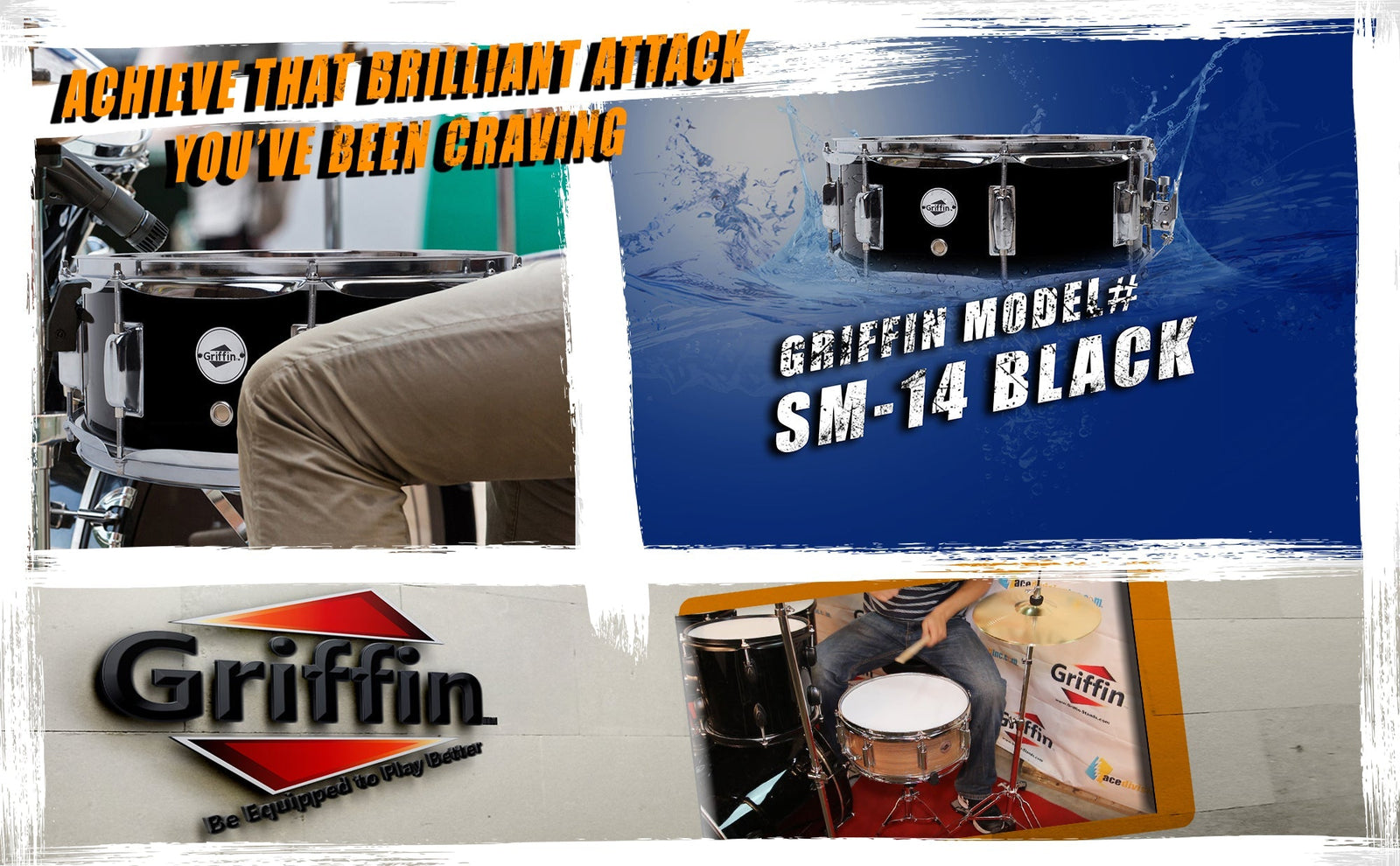 GRIFFIN Snare Drum - Poplar Wood Shell 14" x 5.5" with Black PVC & Coated Head - Acoustic Marching Percussion Musical Instrument Set with Drummers Key by GeekStands.com
