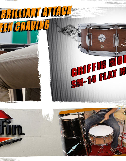 Load image into Gallery viewer, GRIFFIN Snare Drum - Poplar Wood Shell 14" x 5.5" with Flat Hickory PVC - 8 Metal Tuning Lugs by GeekStands.com
