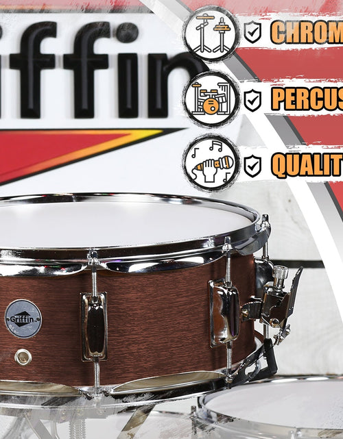 Load image into Gallery viewer, GRIFFIN Snare Drum - Poplar Wood Shell 14" x 5.5" with Flat Hickory PVC - 8 Metal Tuning Lugs &amp; Snare Strainer Throw Off - Percussion Instrument Kit by GeekStands.com
