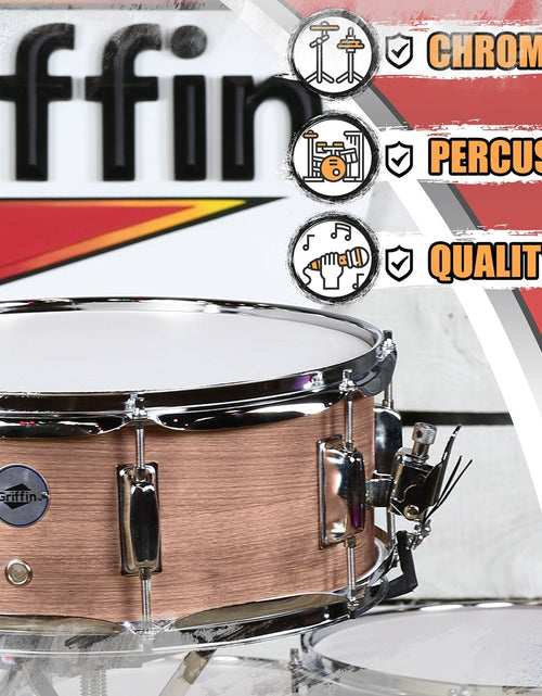 Load image into Gallery viewer, Oak Wood Snare Drum by GRIFFIN - PVC on Poplar Wood Shell 14" x 5.5" - Percussion Musical Instrument with Drummers Key for Students &amp; Professionals by GeekStands.com
