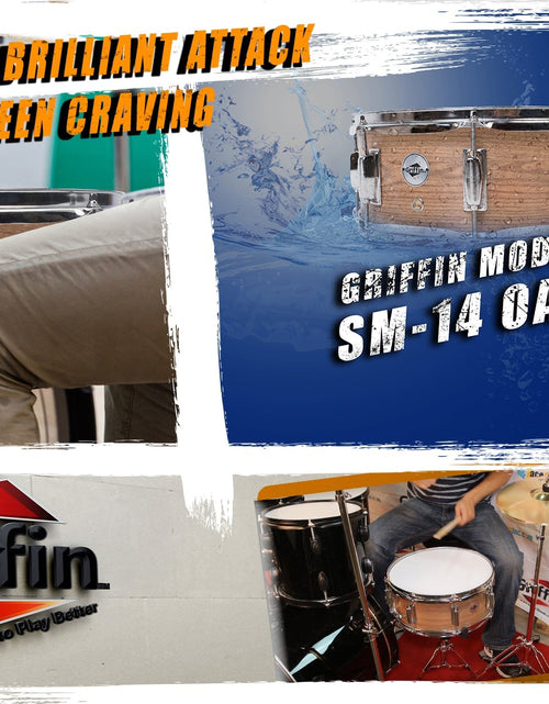 Load image into Gallery viewer, Oak Wood Snare Drum by GRIFFIN - PVC on Poplar Wood Shell 14" x 5.5" - Percussion Musical Instrument with Drummers Key for Students &amp; Professionals by GeekStands.com
