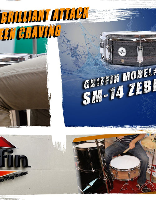 Load image into Gallery viewer, Deluxe Snare Drum by GRIFFIN - 14" x 5.5" Poplar Wood Shell with Zebra PVC Glossy Finish by GeekStands.com
