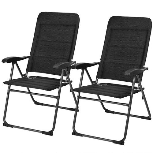 Load image into Gallery viewer, 2 Pieces Outdoor Folding Patio Chairs with Adjustable Backrests for Bistro and Backyard-Black
