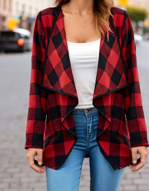 Load image into Gallery viewer, Plaid Open Front Long Sleeve Jacket
