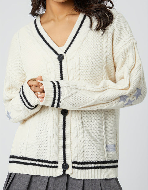 Load image into Gallery viewer, Star Embroidered V-Neck Long Sleeve Cardigan
