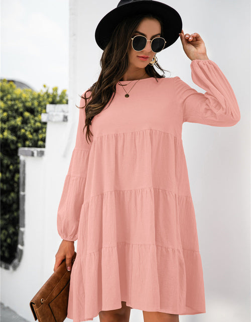 Load image into Gallery viewer, Balloon Sleeve Keyhole Tiered Dress
