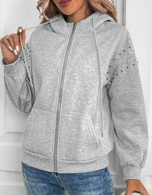 Load image into Gallery viewer, Perfee Rhinestone Zip Up Long Sleeve Hoodie

