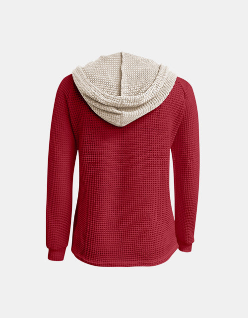 Load image into Gallery viewer, Full Size Waffle-Knit Contrast Long Sleeve Hoodie
