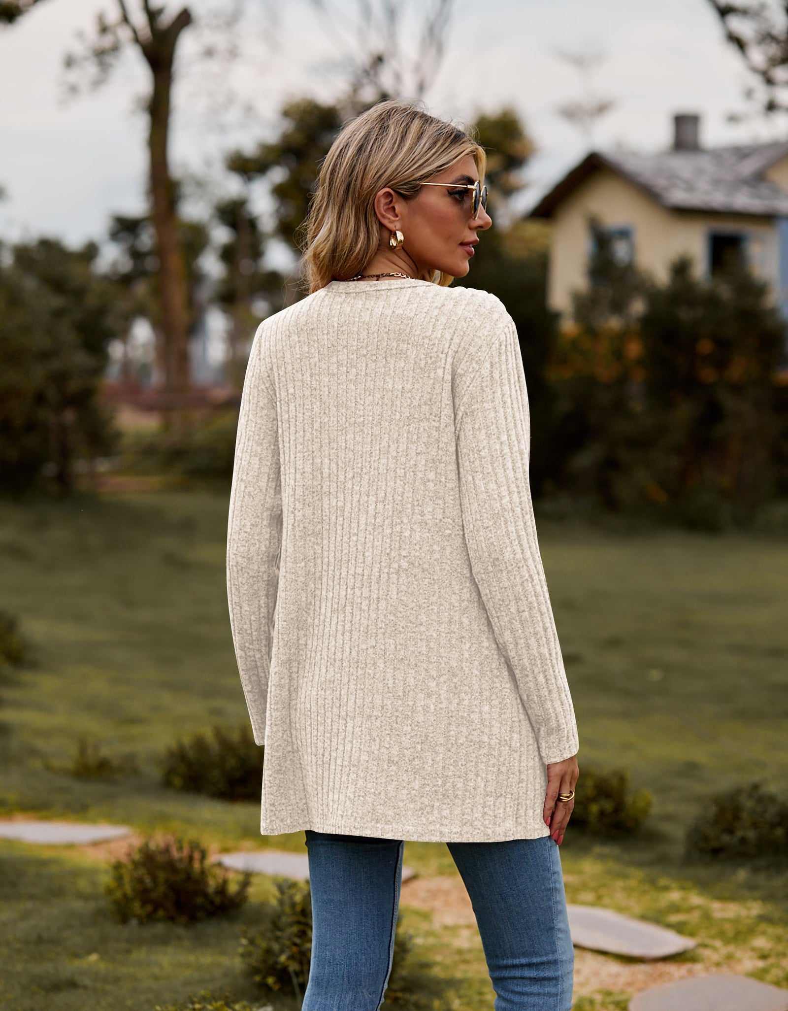 Ribbed Button-Up Cardigan with Pockets