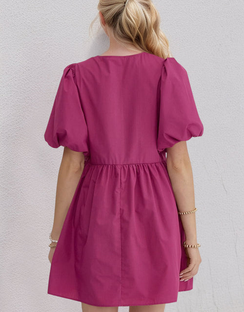 Load image into Gallery viewer, Oh Bow Ruched Puff Sleeve Mini Dress
