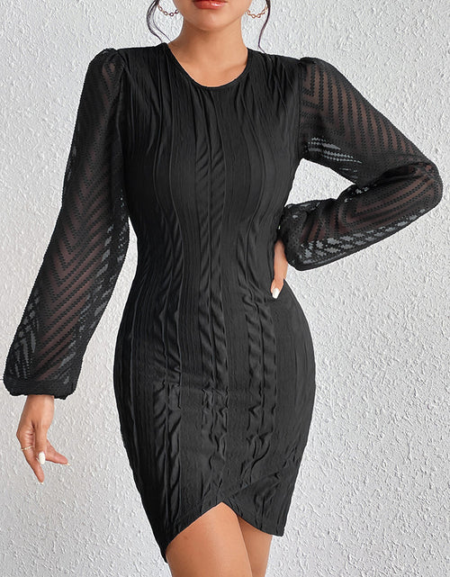 Load image into Gallery viewer, Honey Round Neck Puff Sleeve Tulip Hem Mini Dress
