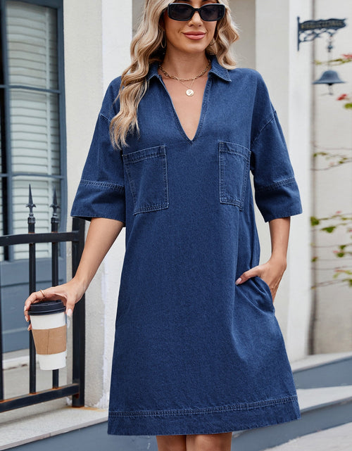 Load image into Gallery viewer, Johnny Collar Half Sleeve Denim Dress
