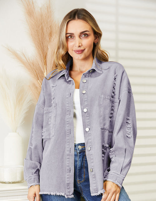 Load image into Gallery viewer, Distressed Raw Hem Denim Jacket
