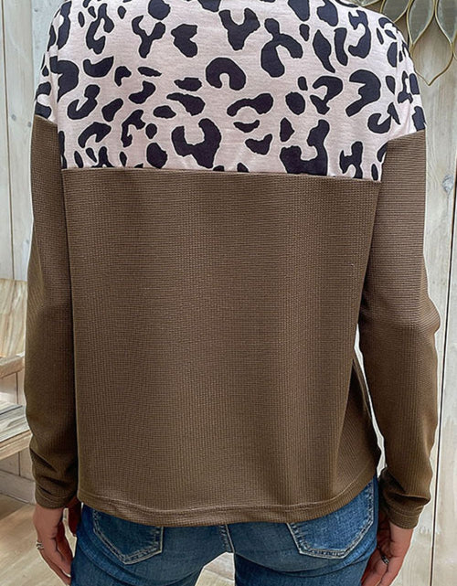 Load image into Gallery viewer, Perfee Leopard Buttoned Round Neck Drop Shoulder Top
