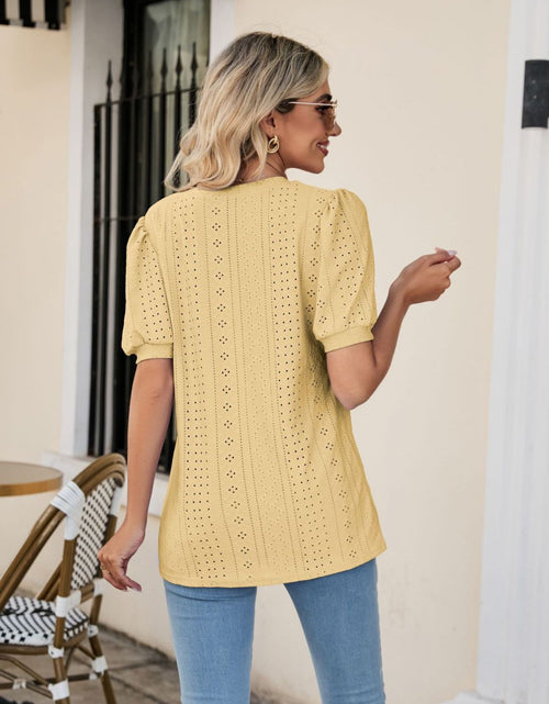 Load image into Gallery viewer, Eyelet Puff Sleeve V-Neck Top

